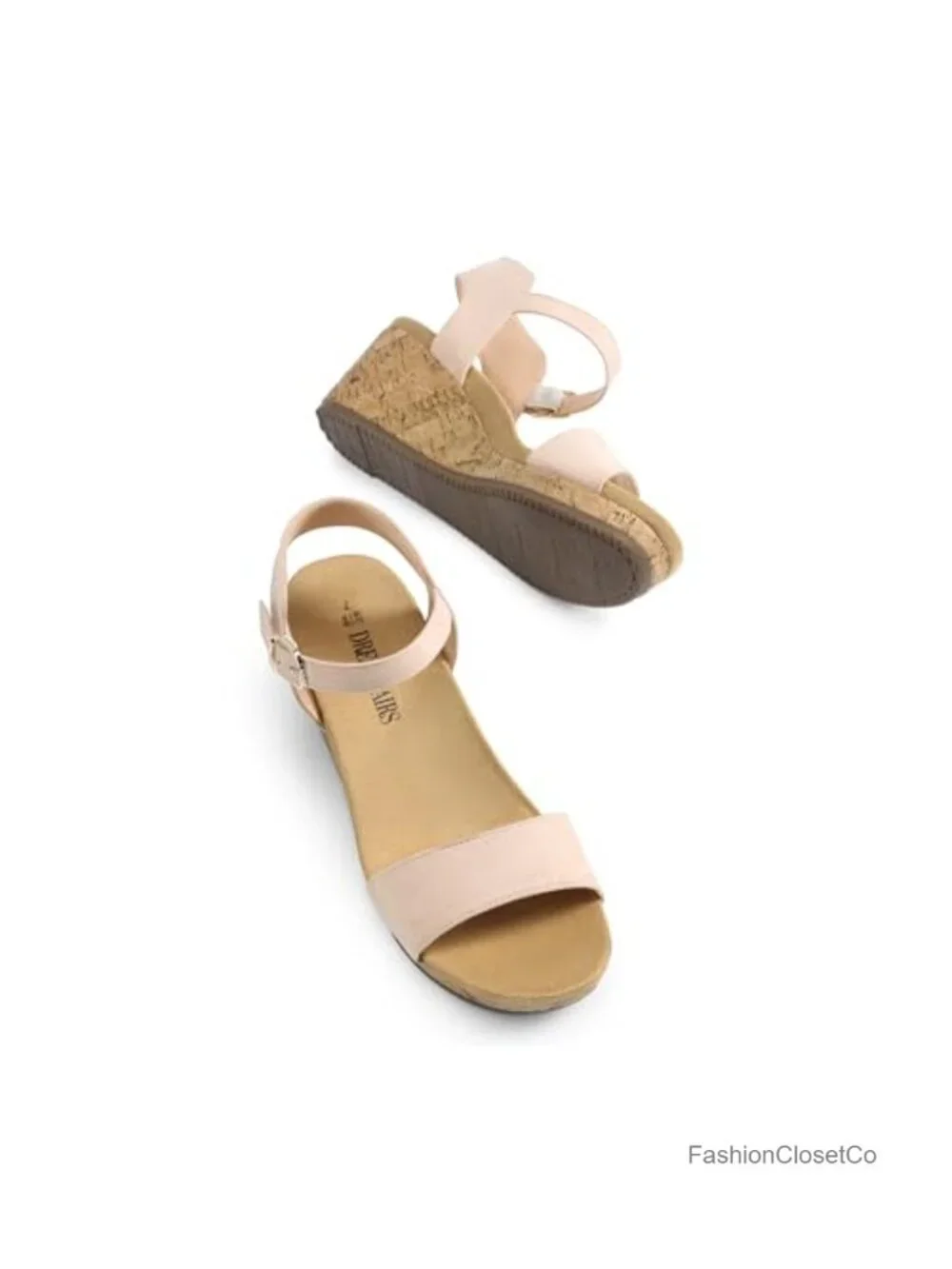 Women's Open Toe Buckle Ankle Strap Platform Wedge Sandals Faux Suede